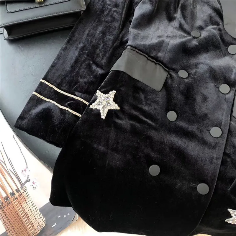 Осень 2019 Новое поступление черные бархатные женские пальто однобортные тонкие