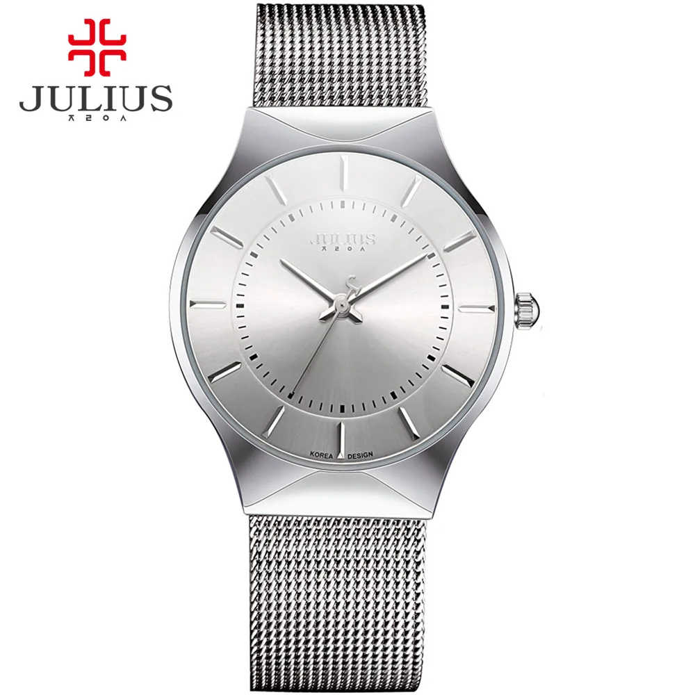 

JULIUS Fashion Casual Luxury Watch Top Brand Logo Men's Watch Silver Black Ultra Thin Mesh Full Steel Quartz Waterproof JA-577