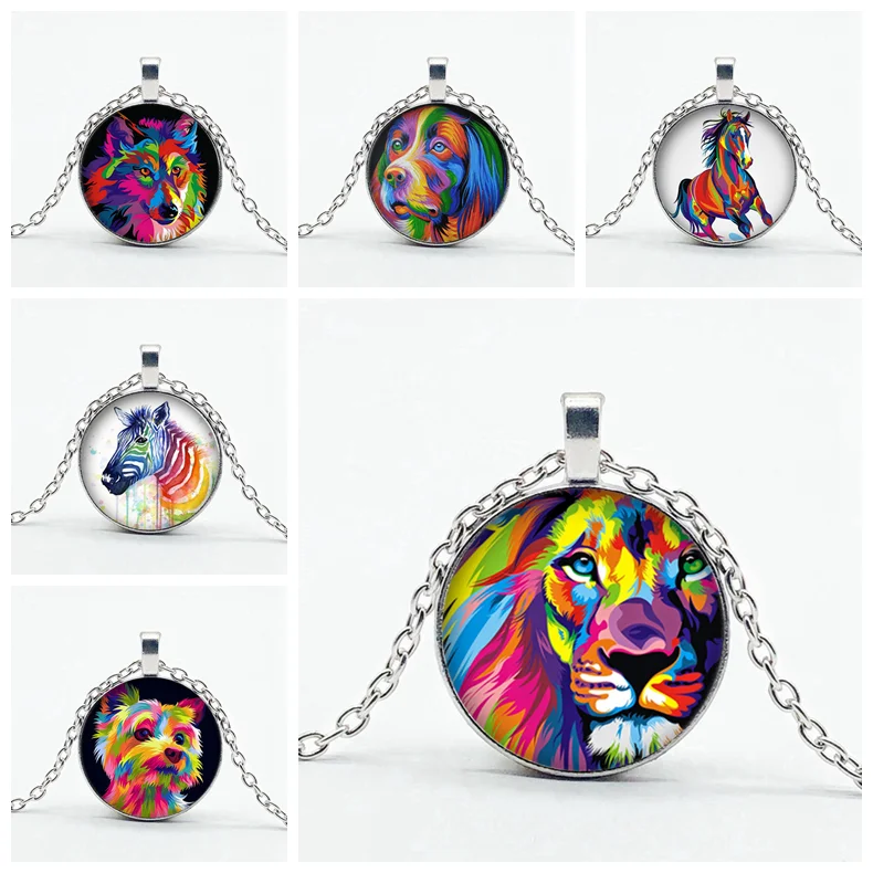 2020 Животное Лев ожерелье с зеброй многоцветный животный узор кристалл кулон