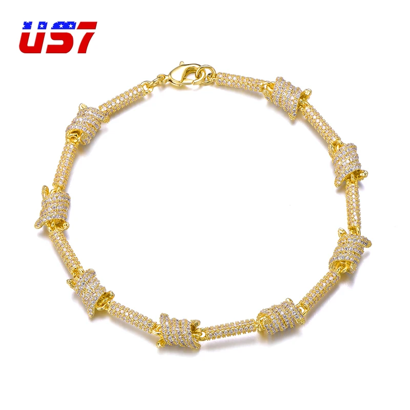 US7 микро проложили AAA кубический циркон 7 мм колючая проволока браслет Bling хип хоп
