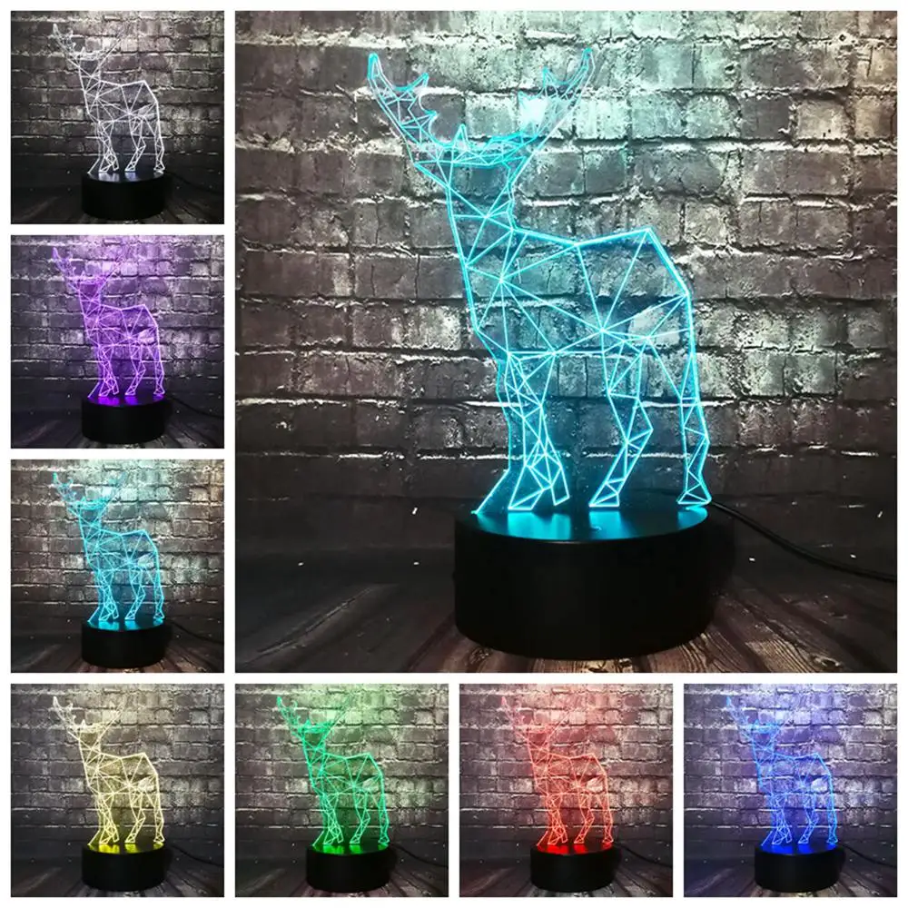Elk Deer Новинка, ретро украшение в виде животных, олень, 3D USB светодиодный светильник, лось, олень, меняющий цвета, Рождественский романтический подарок, настольная лампа, RGB ночник, лампа - Испускаемый цвет: Elk Deer