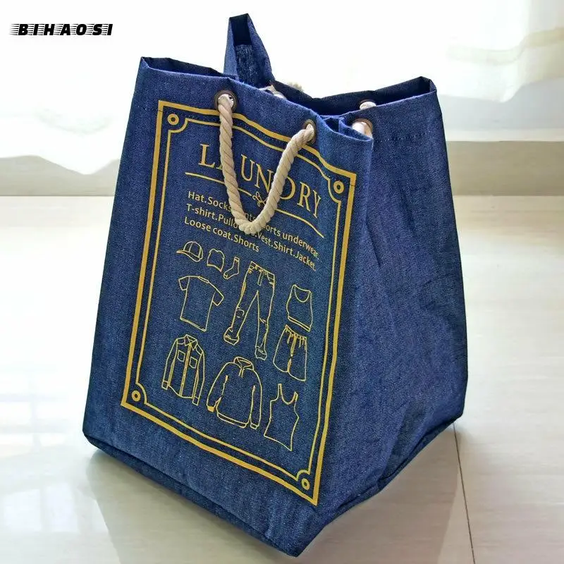 

Denim Fabric Home Storage Bag Cotton Hemp Portable Shopping Bag Laundry Basket Basket Storage Folding Hamper Basket Toy Basket