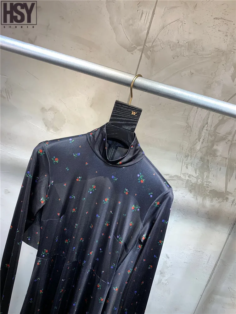 【HSY】2019 осень зима новые женские длинные рукава воротник с необычным цветочным