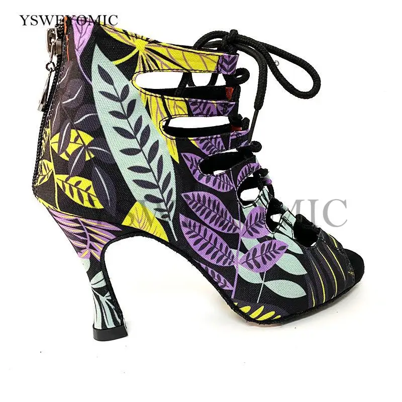 

2021 Spring Summer Women Colorful Latin Dance Shoes Soft Insole Fabric Salsa Bachata Rumba Latin Dance Shoes 9cm For Ladies