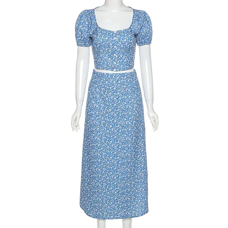 Комплект из двух предметов с цветочным принтом и пышными рукавами Женская