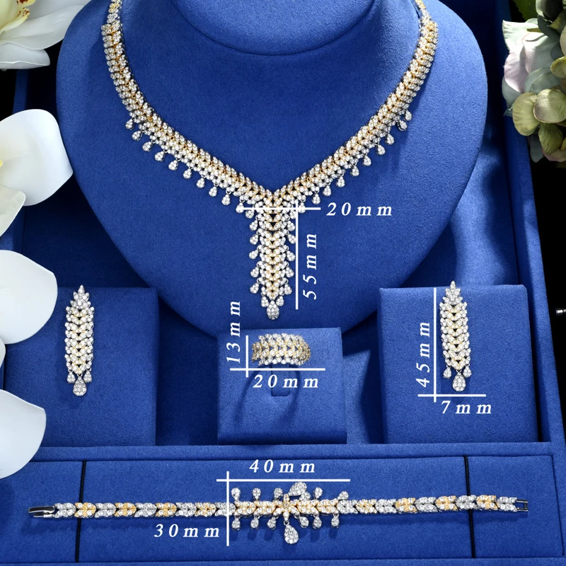 Be 8 Gorgeous 2 Tones Jewelry Set AAA Cubic Zircon Wedding Earring Necklace for Lover Brides Popular Gift S501 | Украшения и