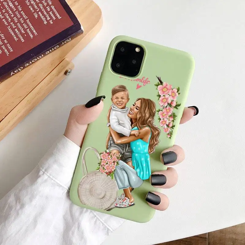 

Baby Mama Super Mom Girl Phone Case Green Candy Color for iPhone 6 7 8 11 12 s mini pro X XS XR MAX Plus