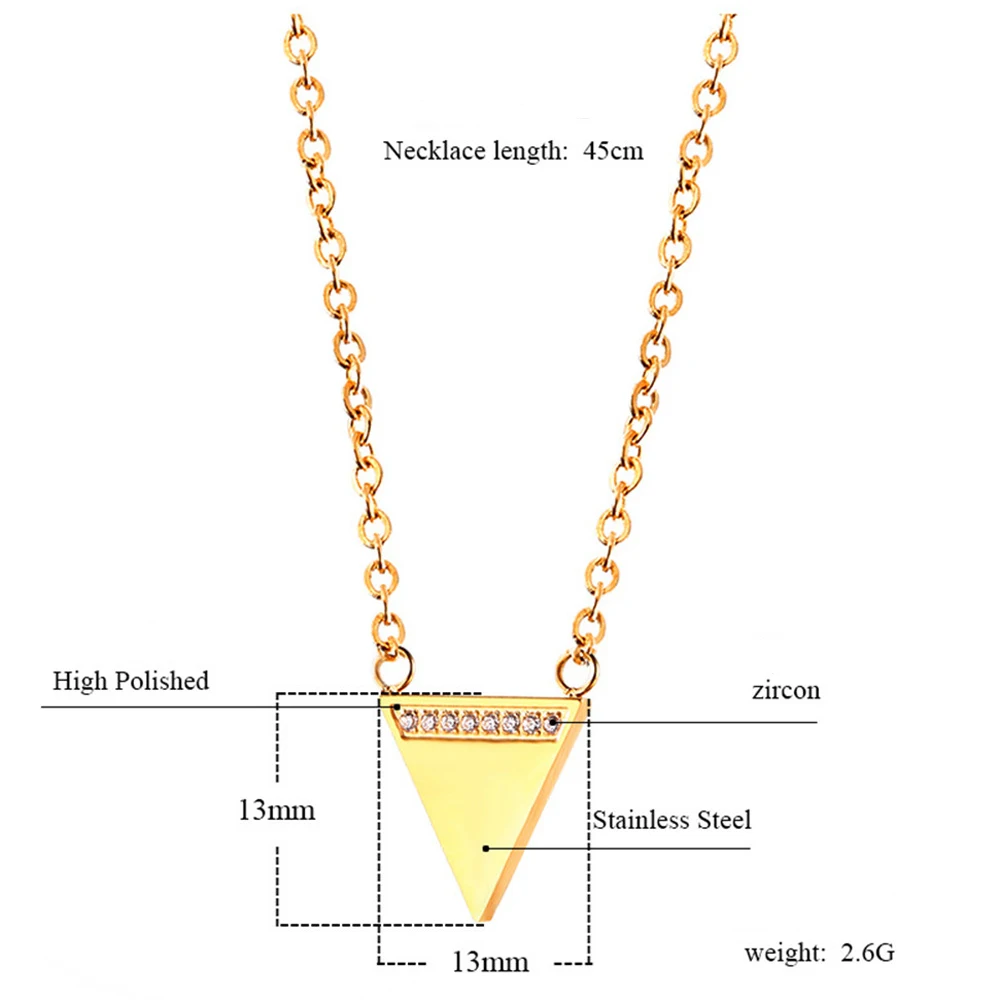 

Triangle Pendant Necklace For Women Fashion Jewelry Stainless Steel Female Chain Gold Color Geometric Luxury AAA Zircon Necklace