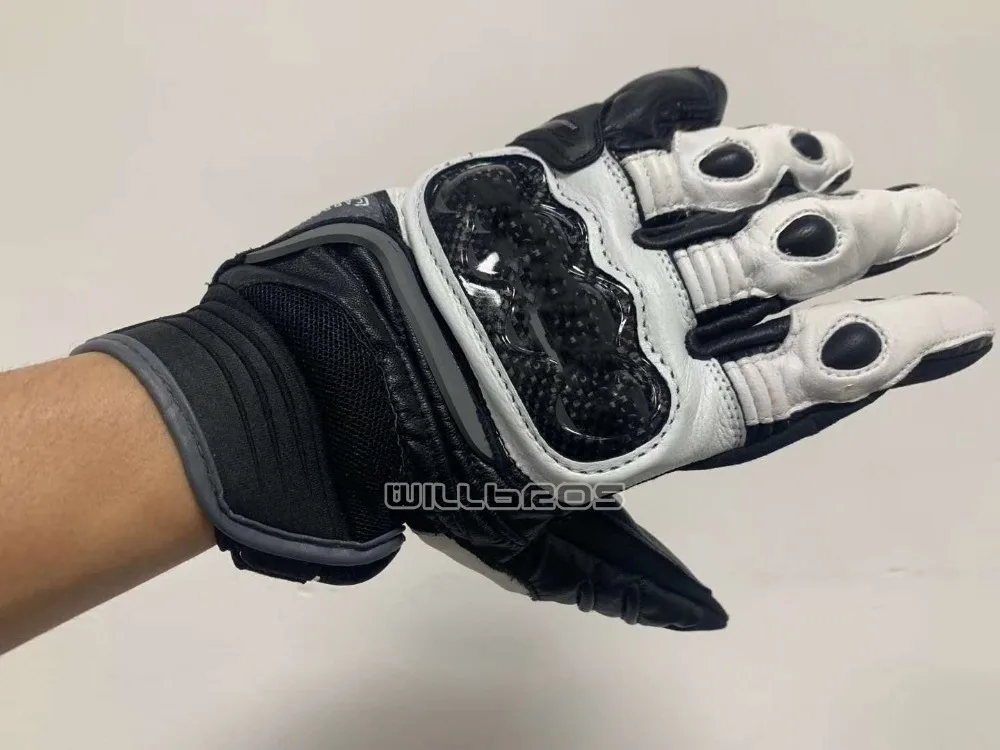 

New Dain Carbon D1 Short Leather Gloves Motocross Motorcycle Outdoor Sports Racing Gloves Black/White/Fluo Yellow