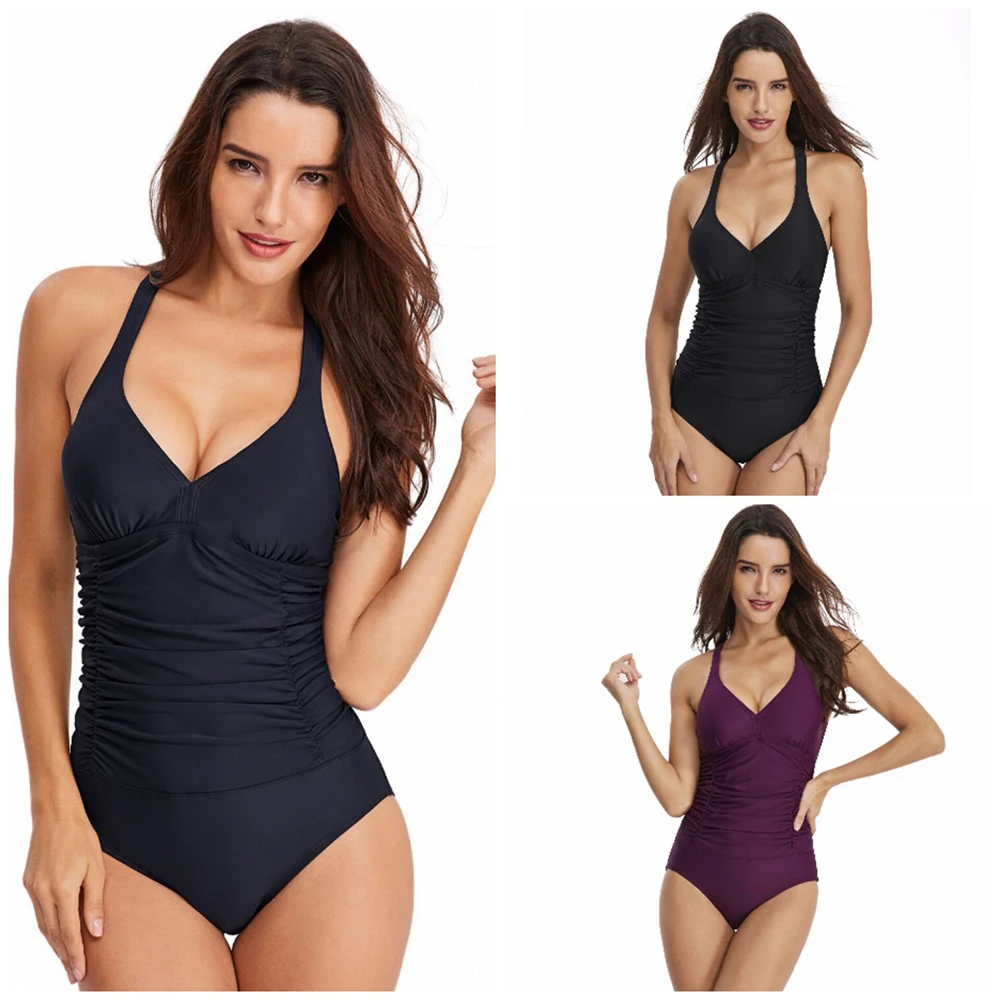 

Женский слитный купальник с эффектом пуш-ап, однотонный купальный костюм, пляжная одежда монокини с высоким вырезом, лето 2022