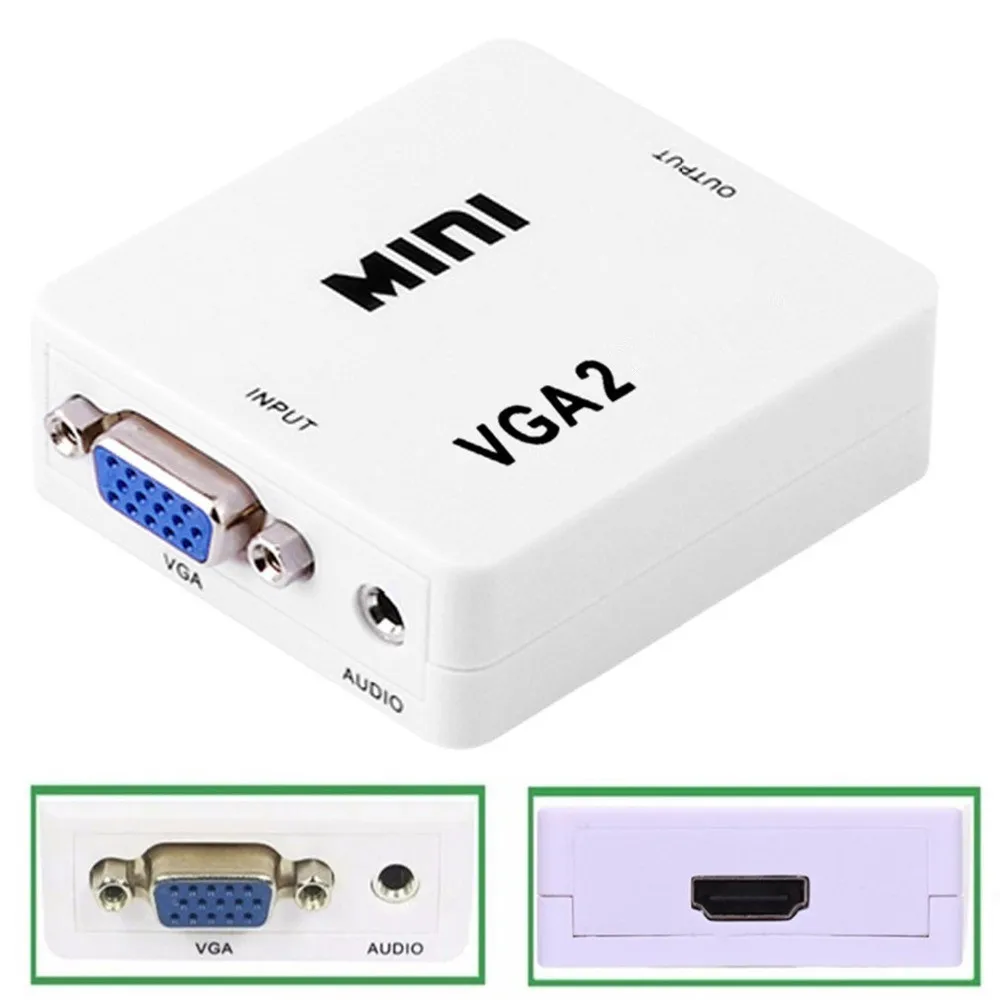 1080P MINIVGA toHDMI совместимый преобразователь с аудио VGA2HDMI видео бокс адаптер для