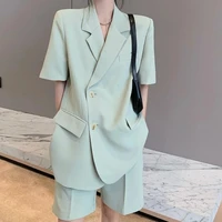 fashion office lady blazers short suit 2 pieces casual women summer female jacket outfit set