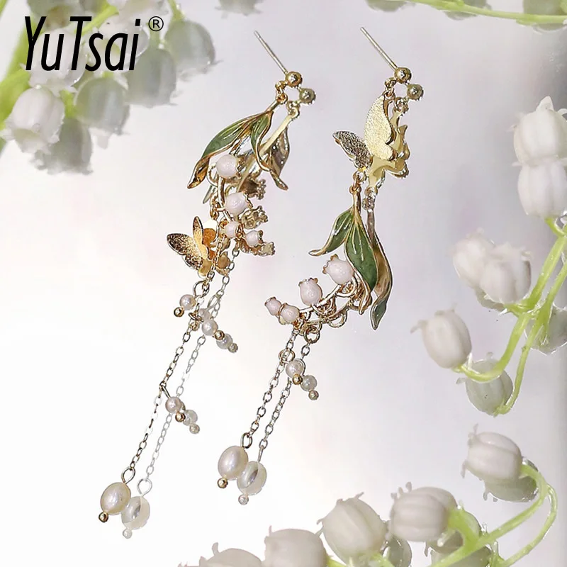 

YuTsai New Personality Long Tassel Pendant Earring Butterfly Flower Stud Earring For Women Jewelry Accessories Gifts YT553
