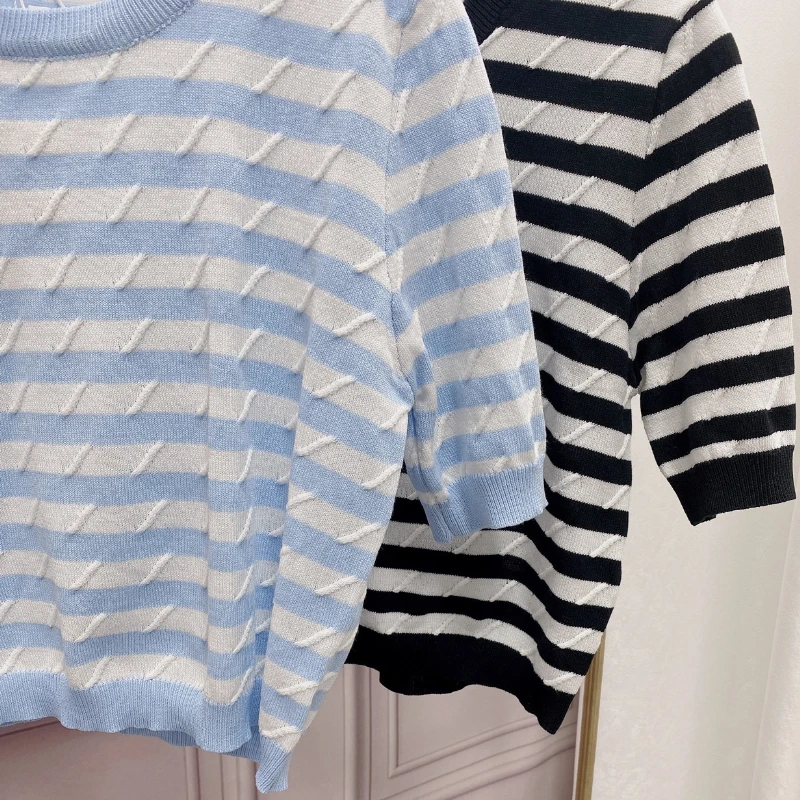 Женская футболка с коротким рукавом и круглым вырезом в полоску