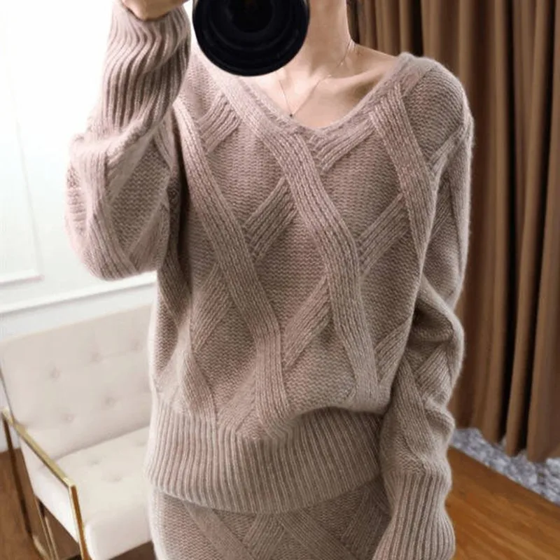 Женский свитер из чистого кашемира толстый с V-образным вырезом пуловер вязаная