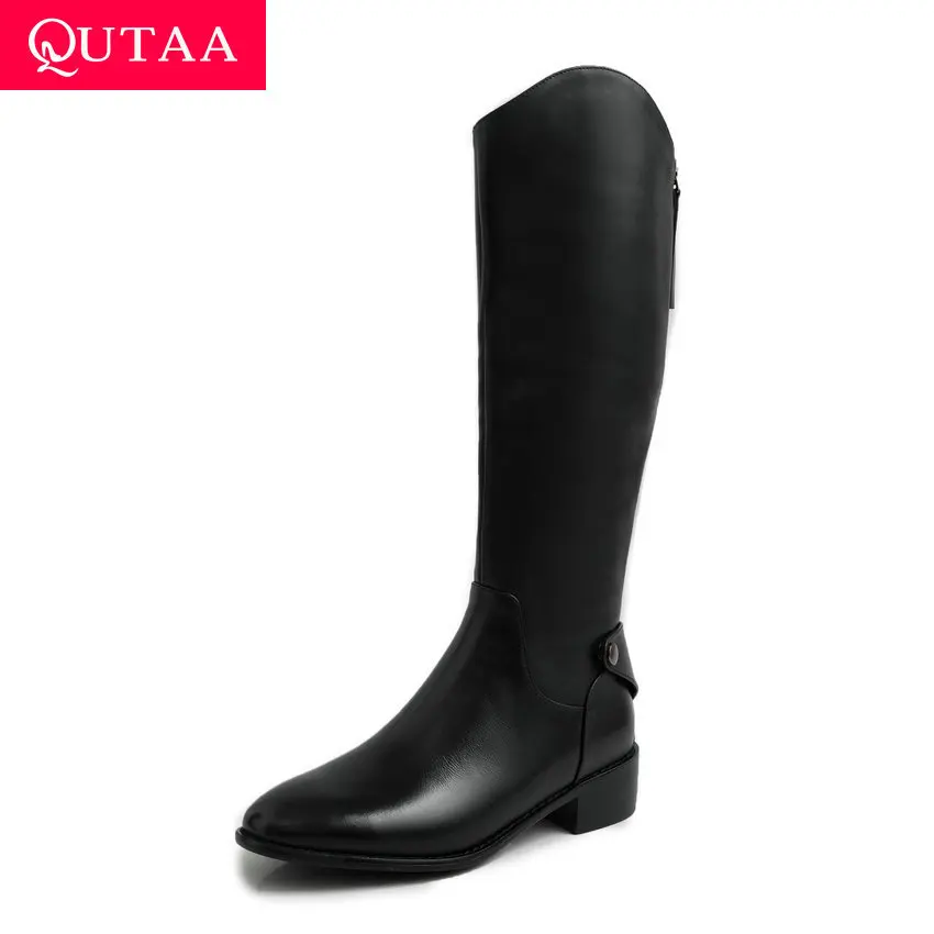 QUTAA/2020 женские сапоги до колена модная женская обувь из коровьей кожи с круглым