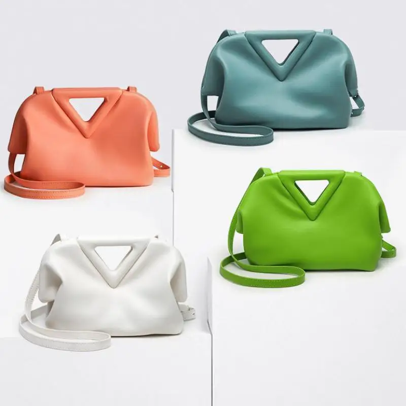 

2021 New Luxury Brand Calfskin Soft Leather Candy Color Cloud Inverted Triangle Bag Fashion Shoulder Women's Crossbody Handbag