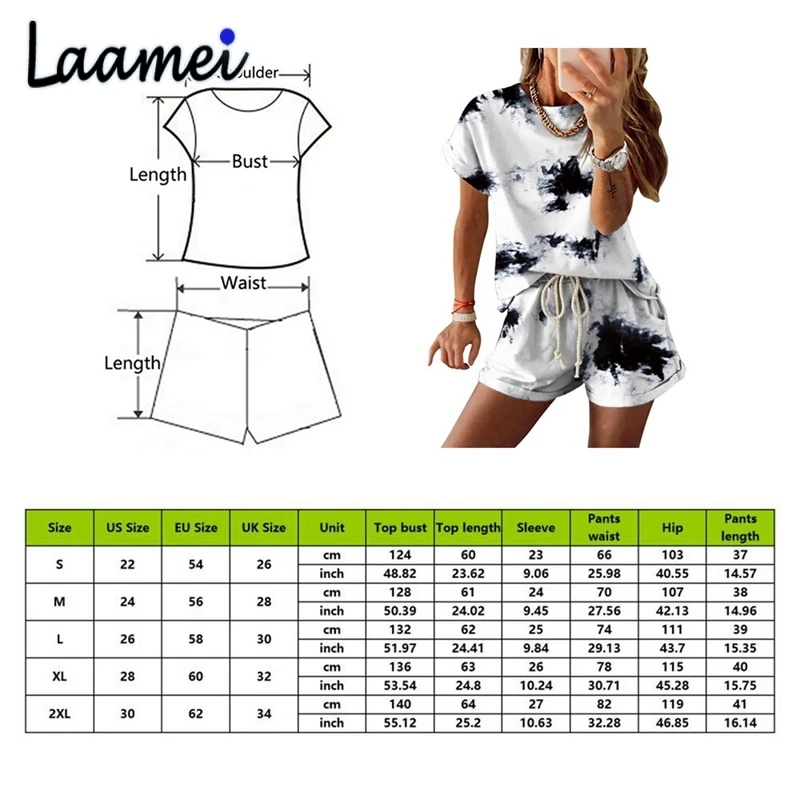 

Laamei Women Set Summer Tie Dye Short Sleeve Top Shirt Loose And Biker Shorts Casual Two Piece Set Streetwear Outfits Tracksuits