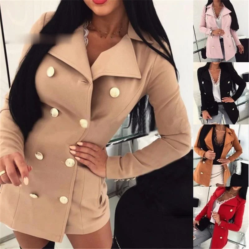 

2021 Double Breasted Wool Coat Korean Elegant Vintage Long Coat Plus Size Warm Winter Black Blazer Jacket Coats Jackets Women