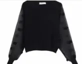 as pic LS4134BB Женские модные прозрачные рукава Лоскутные черные вязаные женские блузки с круглым вырезом меховые Бальные аппликации blusas топы LS4134 - Цвет: as pic LS4134BB