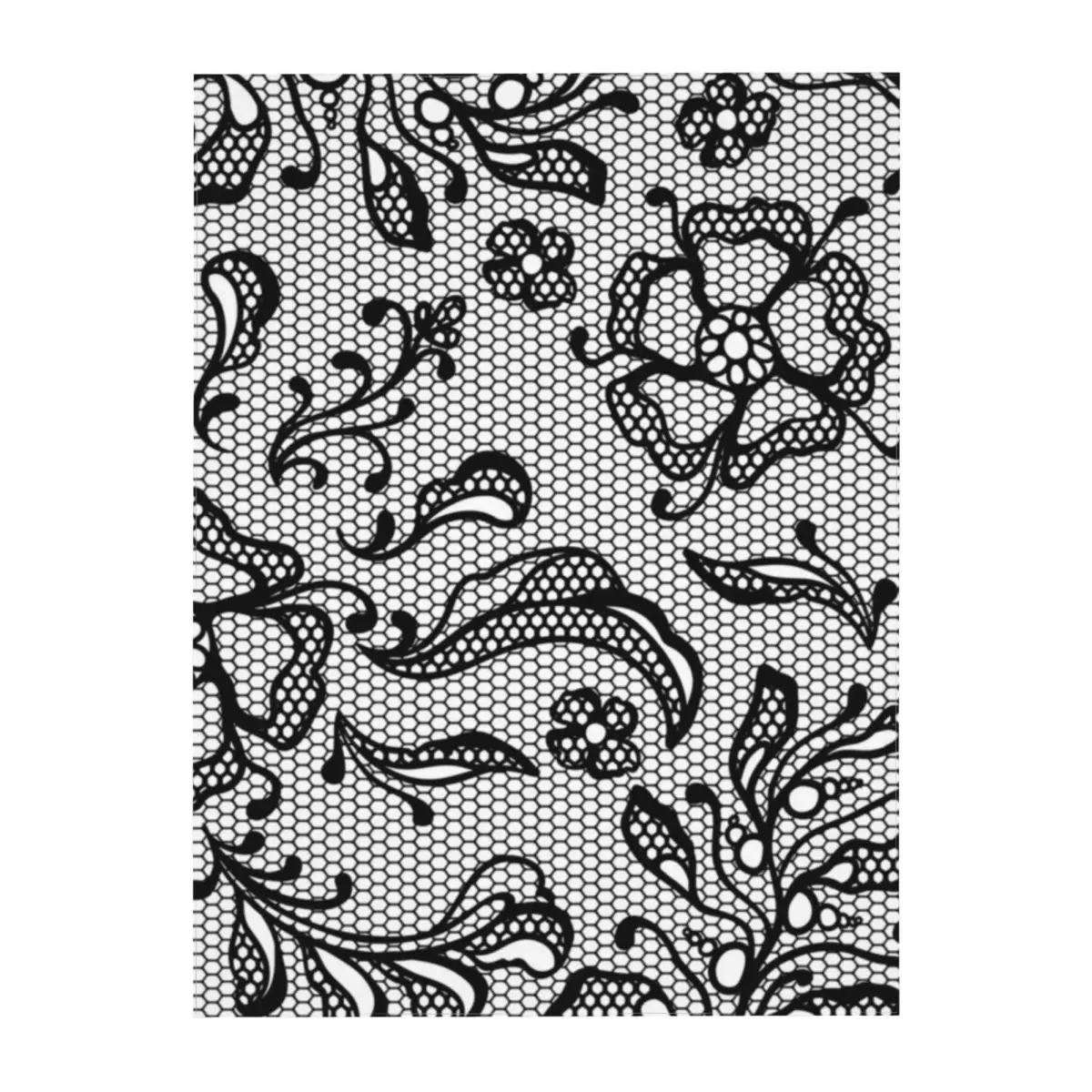Черная кружевная скатерть на белом фоне прямоугольная для журнального столика
