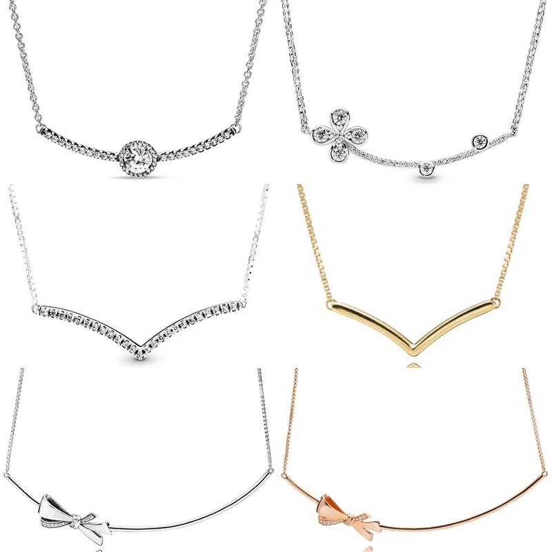 

Original New S925 Shimmering Wish Round Sparkle Timeless Elegance Brilliant Bow Necklace For Popular Bead Charm DIY Jewelry