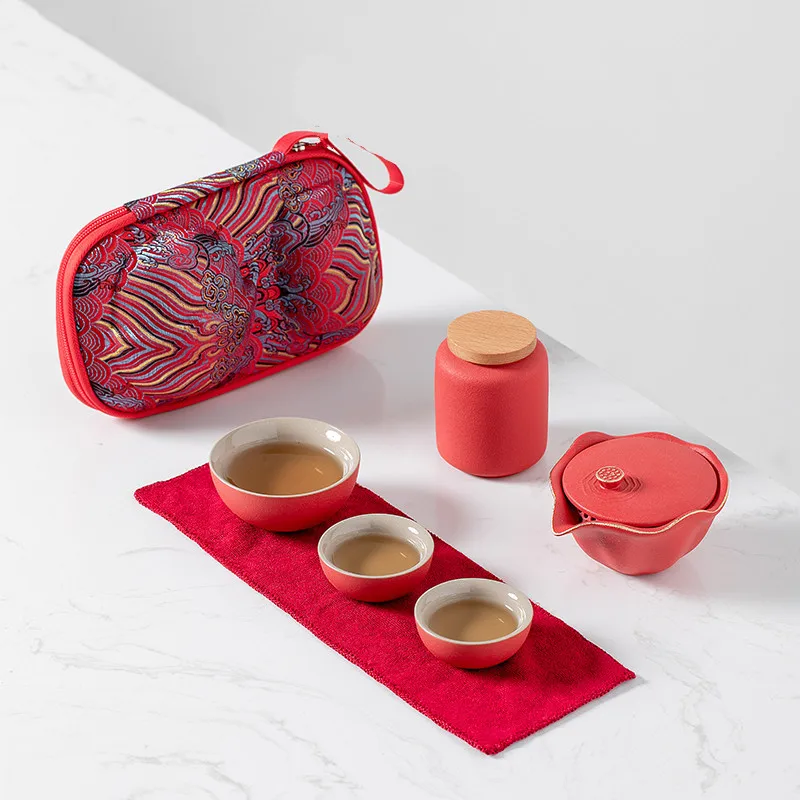 

Portable Travel Tea Set Mini Set One Pot Two Cups Coarse Ceramic Quick Cup Outdoor Household Teapot Gift 3-piece Sets For Tea