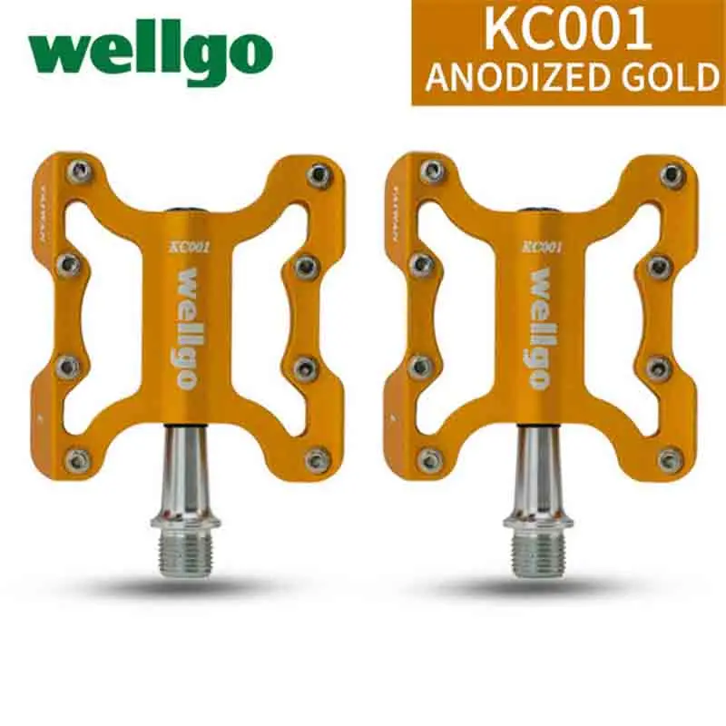 Wellgo KC001 фиксированная педаль MTB BMX велосипедный светильник педали 270 г/пара высококачественные детали для велосипеда Cr-Mo, 9/16 ''шпиндель, герметичный подшипник - Цвет: Golden