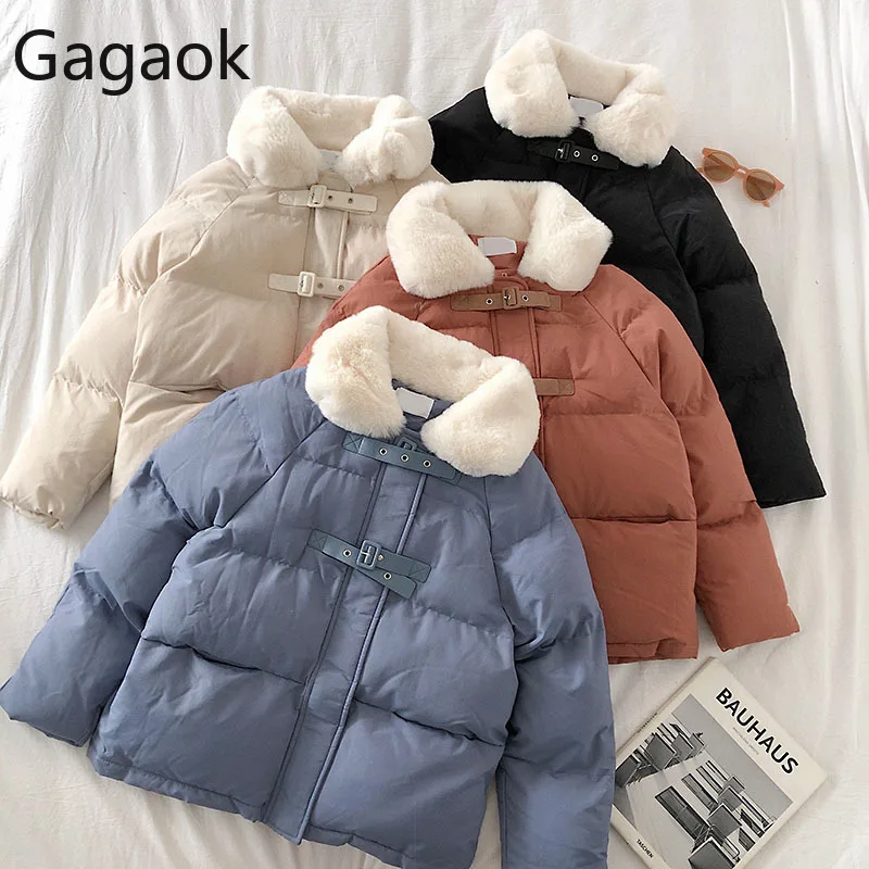 Gagaok для женщин зимние новые теплые парки Твердые Стенд карманы на молнии