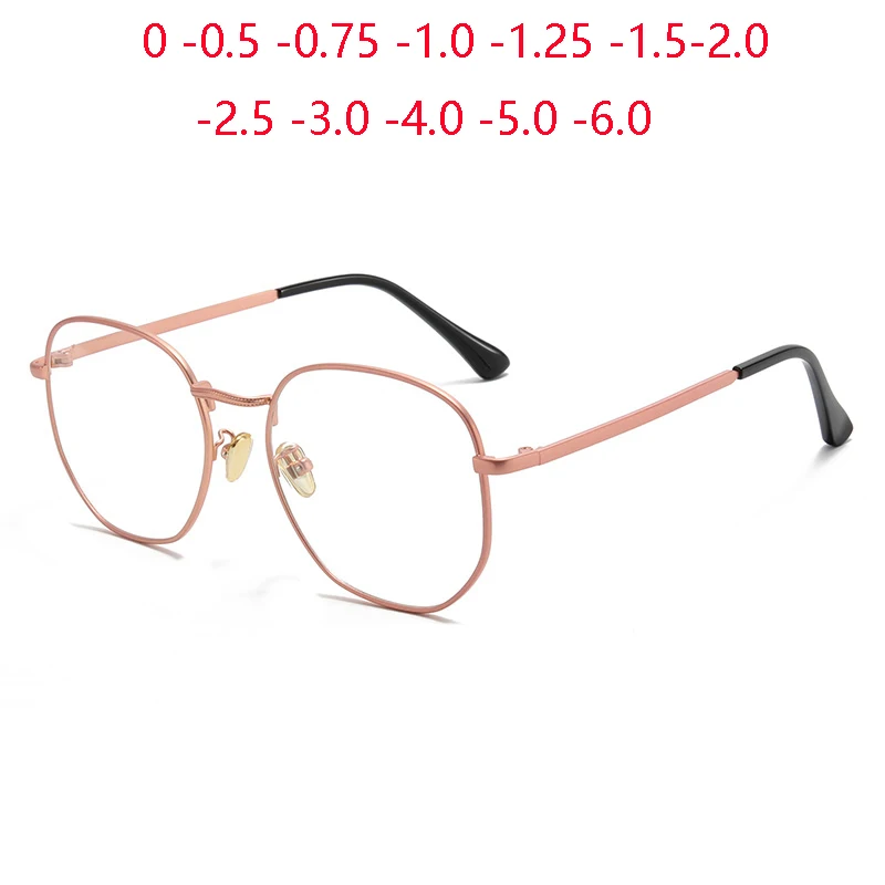 

Pink Frame Anti Blue Light Polygon Prescription Spectacles Women Metal Myopia Photochromic Eyeglasses Diopter 0 -0.5 -0.75 To -6