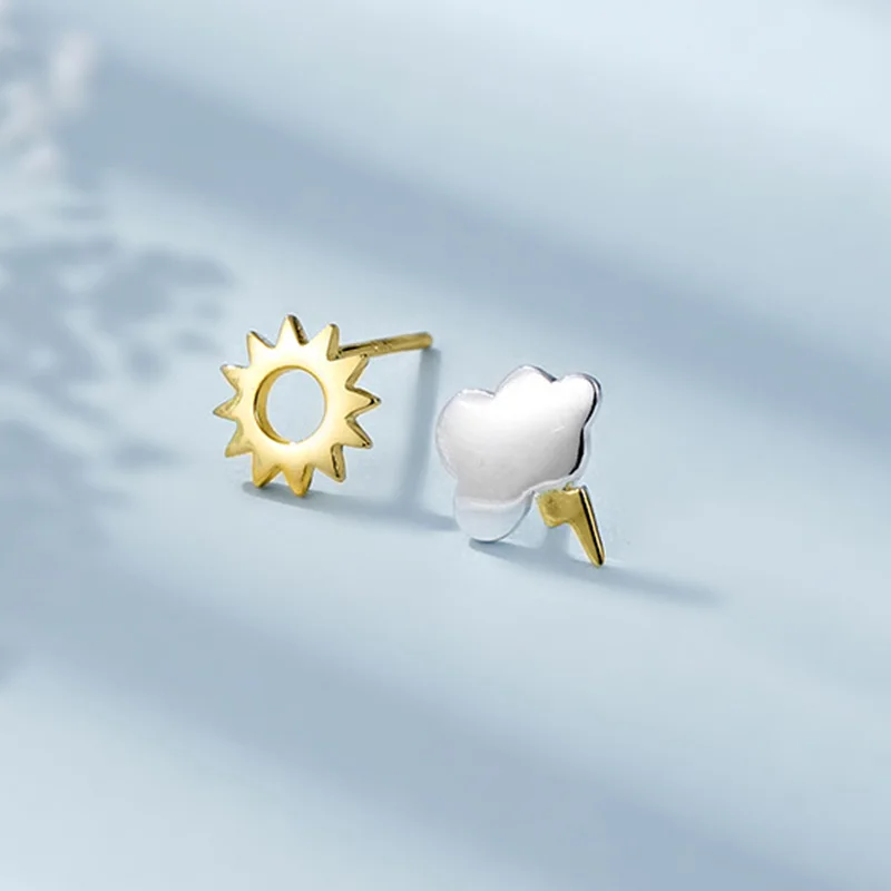 

PONYKISS Classic S925 Sterling Silver Clouds and lightning Asymmetry Stud Earrings Women Fine Jewelry Accessory Party wholesale