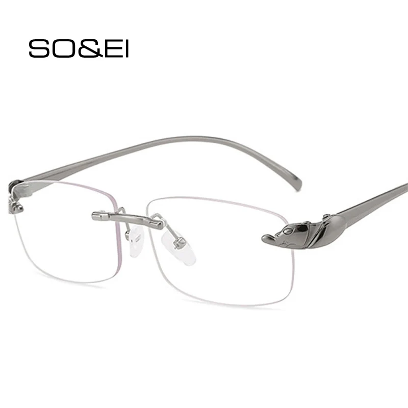 

SO&EI Fashion Rectangle Rimless Women Clear Ocean Gradient Lens Sunglasses Shades UV400 Brand Designer Men Cheetah Sun Glasses