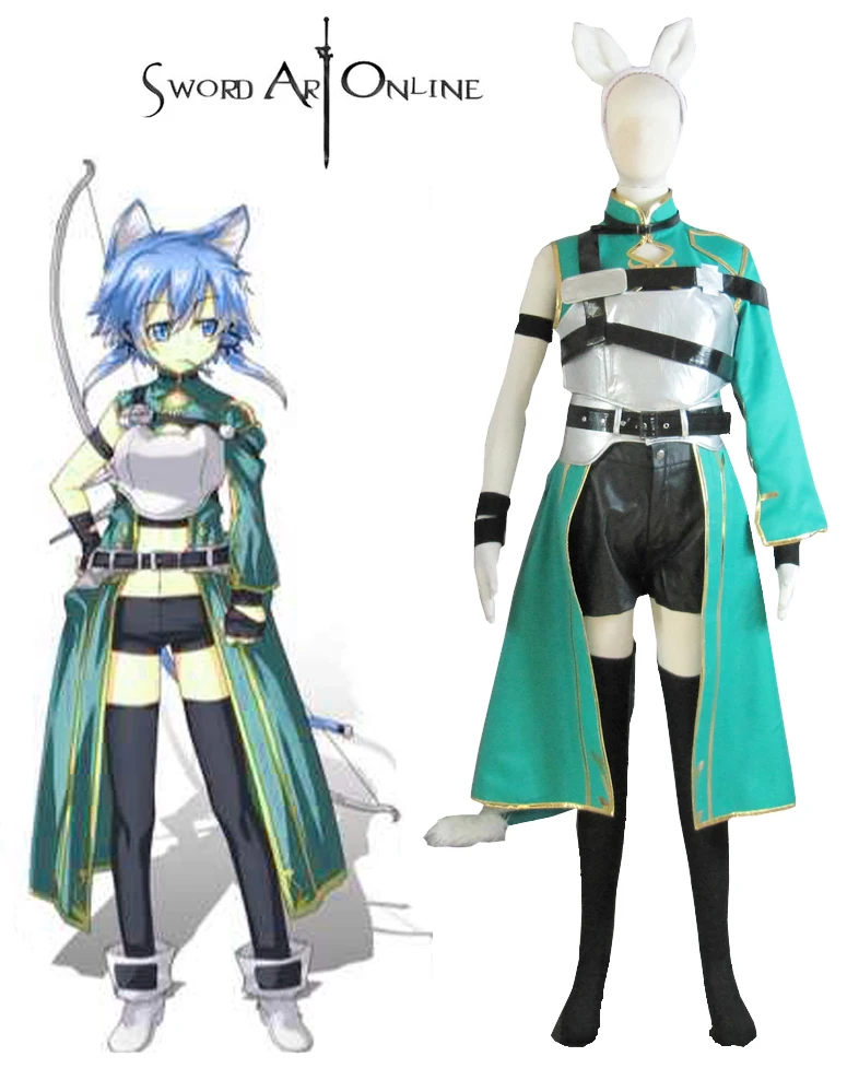 

(QYY-102) Искусство меча онлайн GGO Shino Asada ALO Cait Sith archer Аниме Косплей Костюм