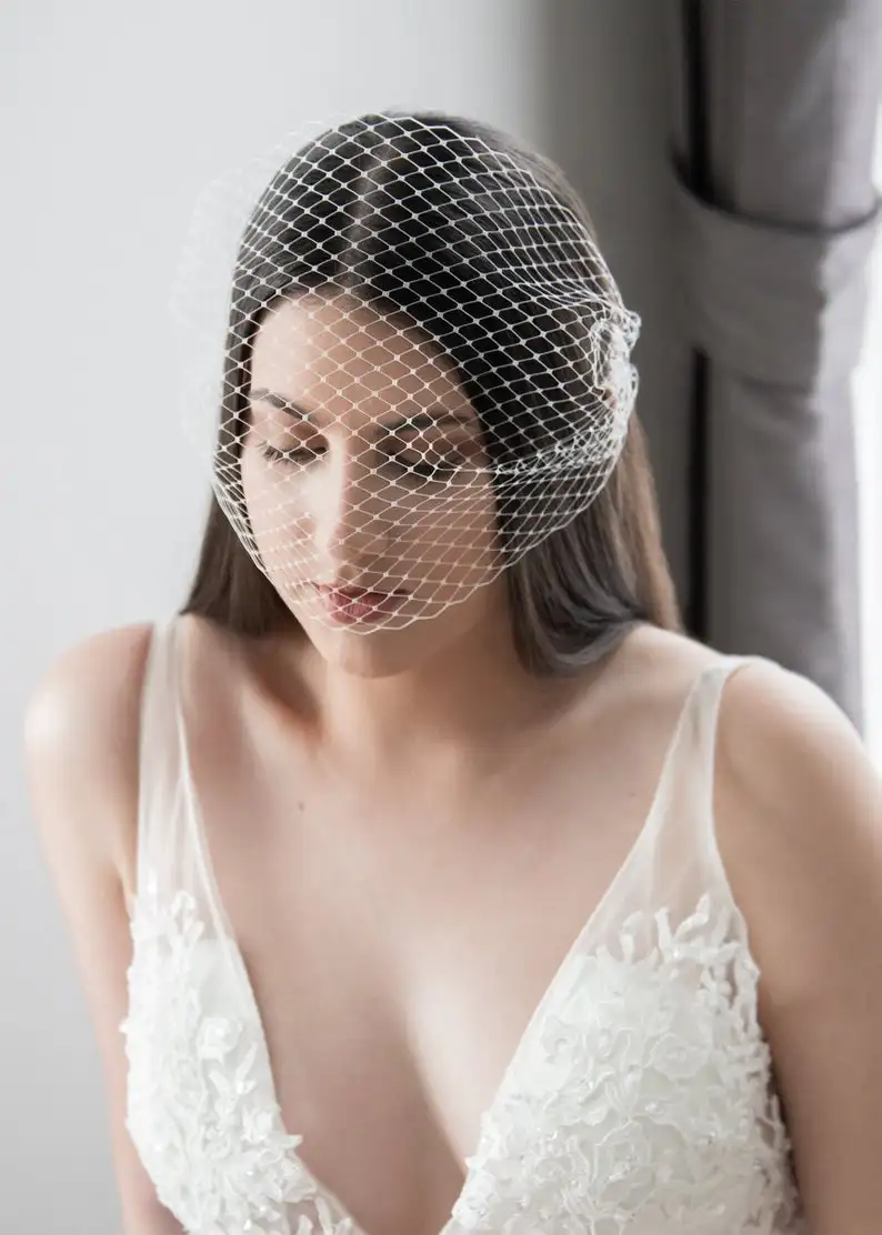 Белая/Слоновая Фата в виде птичьей клетки фата ручной работы из французской