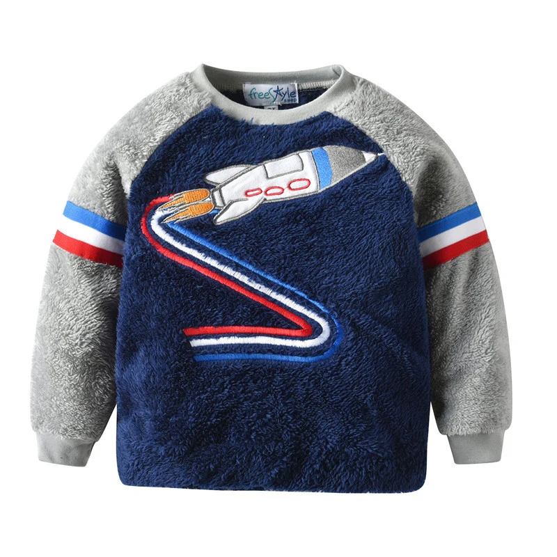 Топы с рисунком ракеты для маленьких мальчиков и девочек блузка длинными