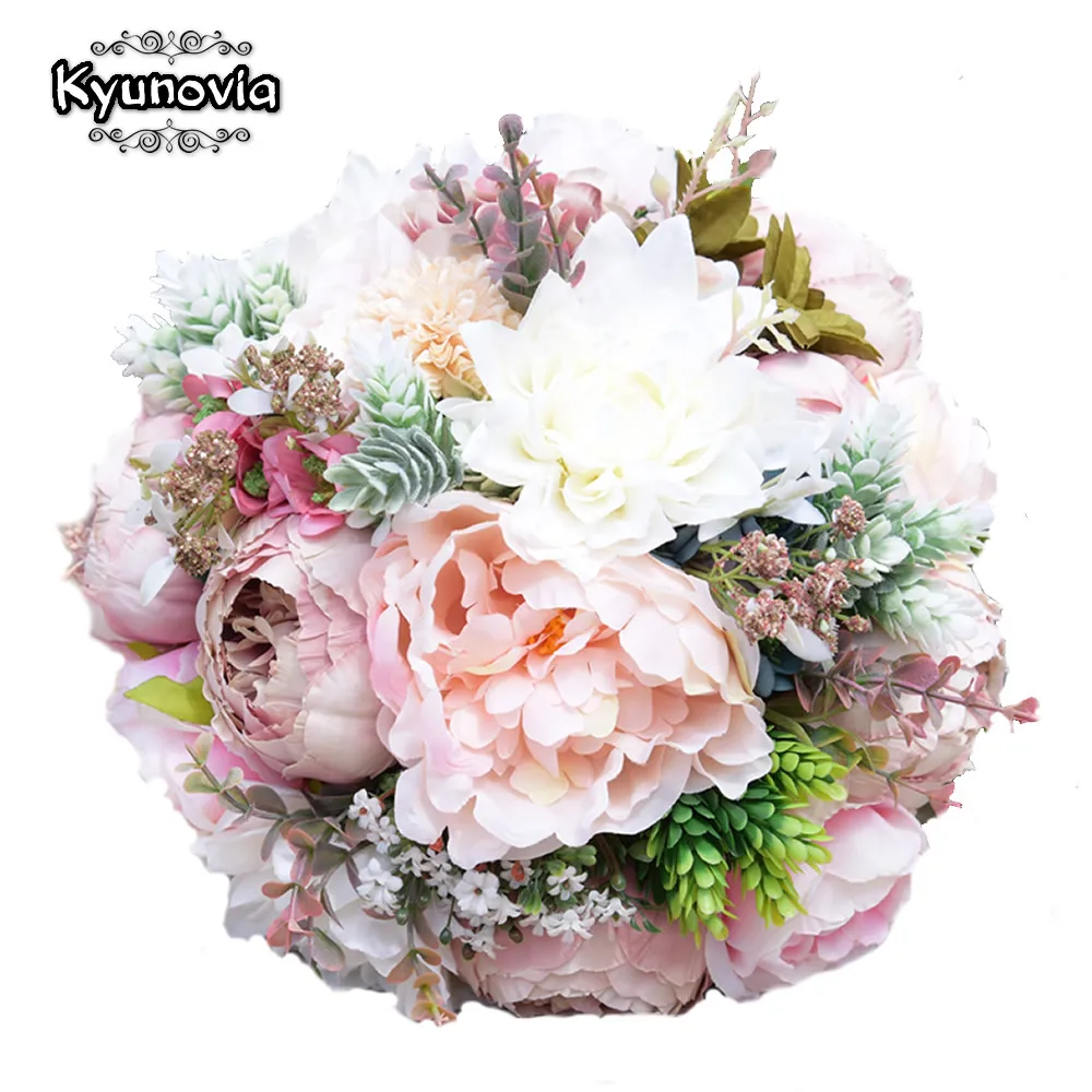 

Kyunovia Pink Real Touch Flowers Peony Bouquets for Wedding Peonies Bridal Bouquets Centerpieces Home Decoration 2 Styles FE47