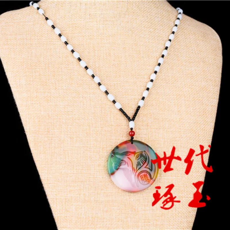 Природный цвет Hetian Нефритовый камень волк кулон ожерелье китайские ювелирные