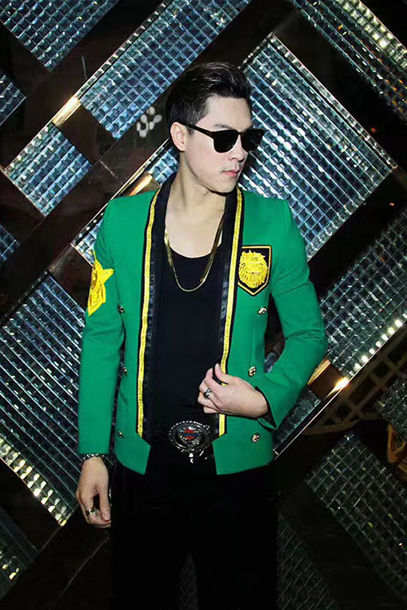 

Green small suit autumn new products for men and women with the same style of net red jacket nightclub trend hair stylist studen