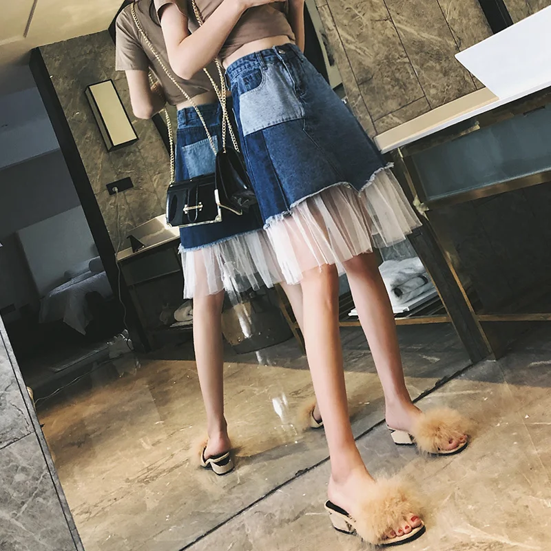 Женская юбка летняя белая сетчатая трапециевидная имперский высокая талия