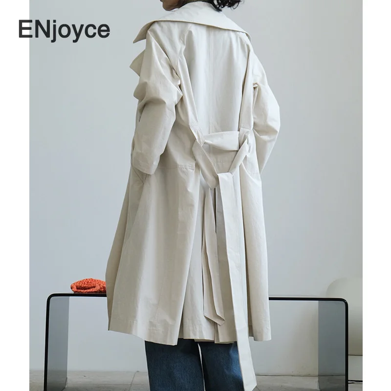 Женская длинная льняная ветровка выше колена Повседневная Свободная винтажная