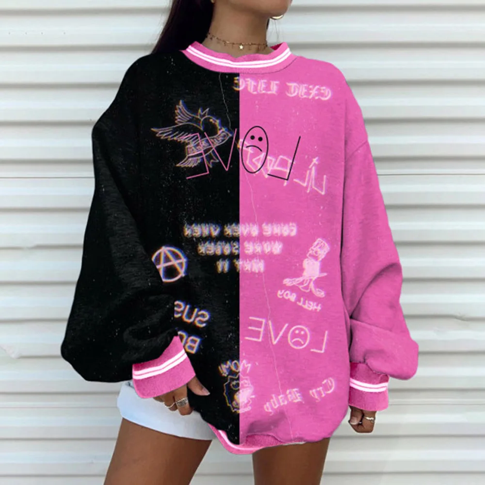 

Gothic letter Print Women Hoodies Autumn Oversized Halloween Fashion Patchwork Loose Hoodies Streetwear Plus Size Sweatshirt New