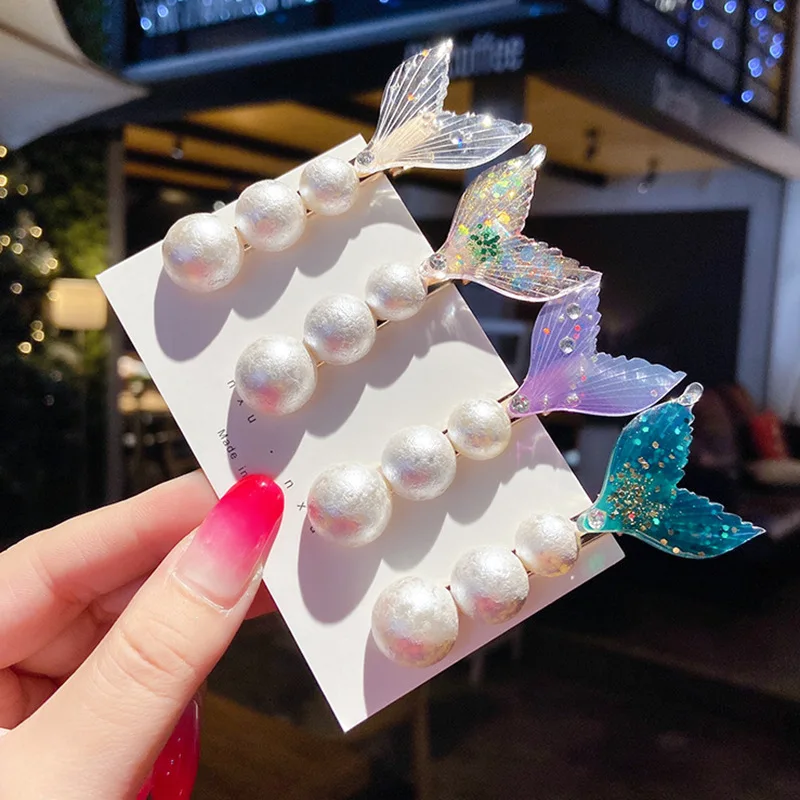 Заколка для волос FACEINS с жемчугом и хвостом русалки женский головной убор