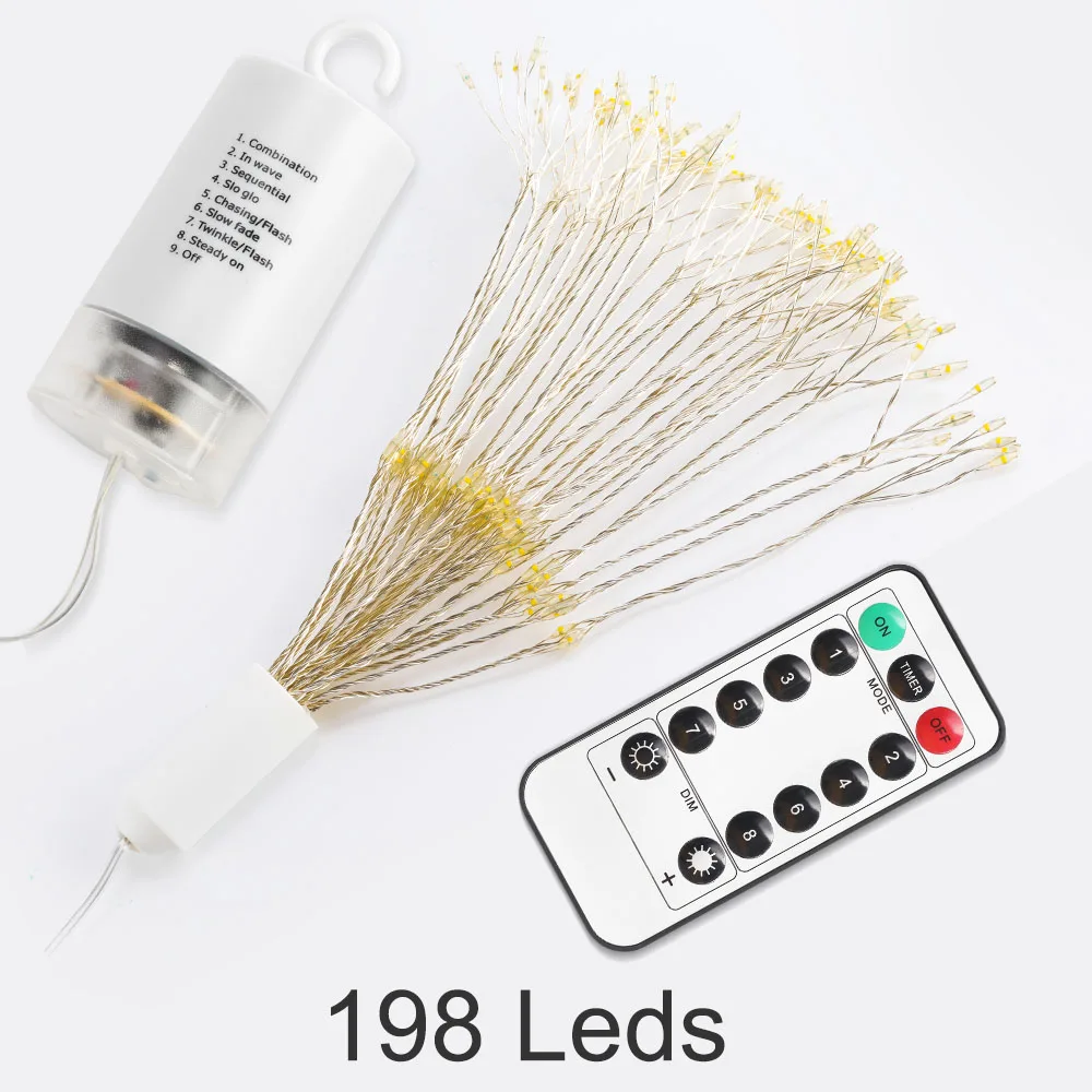 198 Leds 120/198 светодиодов фейерверк Фея медная гирлянда теплый белый с 8 режимами дистанционного управления для наружного садовое, Рождественское украшение - Испускаемый цвет: 198 Leds
