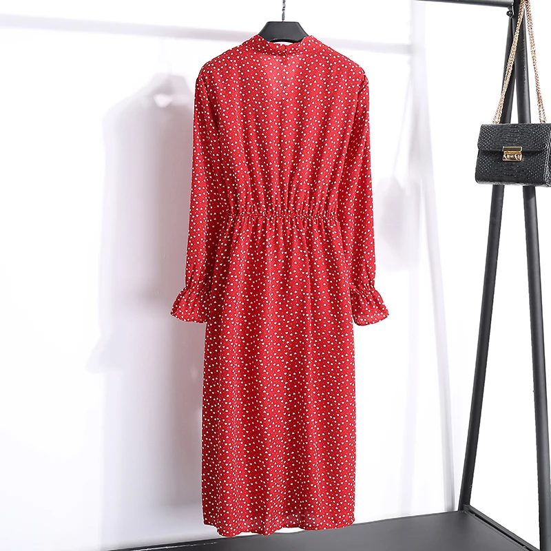 Женское шифоновое платье с бантом длинным рукавом и цветочным принтом | Женская