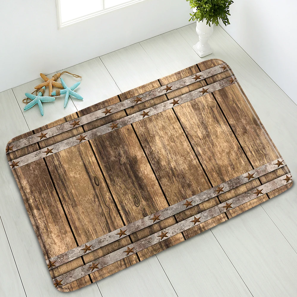 

Retro Wooden Door Bath Mat Non-Slip Floor Mat Living Room Bedroom Kitchen Doormat Balcony Corridor Home Carpet Flannel Washable