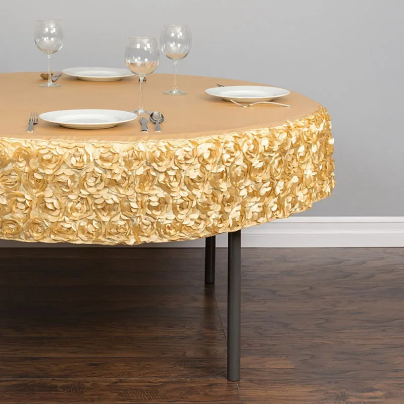 

10pc Free Wrinkless 3D Rose Table cloth Round Rosette Poly Tablecloth Wedding Table Cover Hotel Event Banquet Wedding Decoration