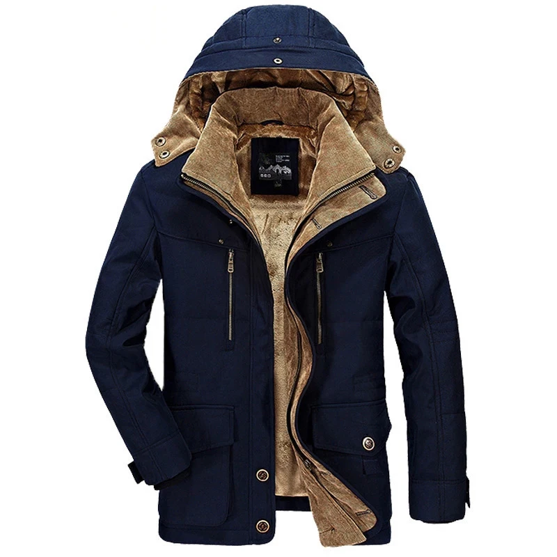 

Brand Winter Jacket Men 6XL 7XL Cotton Thick Warm Parka Male Hooded Casual Fleece Liner Multi-Pocket Parkas Hombre Invierno