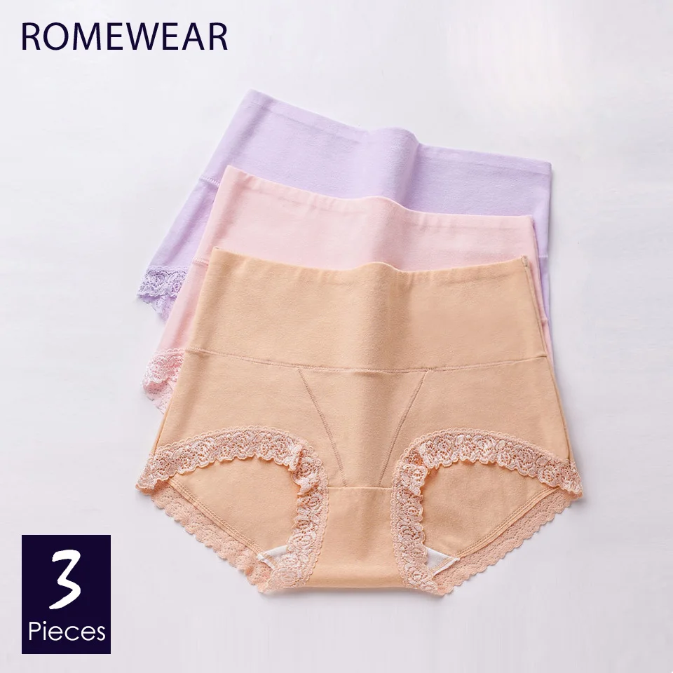 Новый Хлопок Высокой Талией Трусики Женские Мягкие Удобные Кружева Нижнее Белье