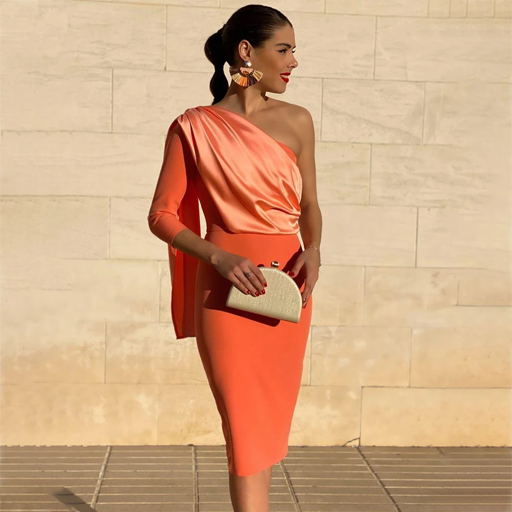 

Laxsesu Short Orange Prom Dresses Long Sleeve Women Formal Dress 2022 One Shoulder Evening Party Gowns robe de soirée