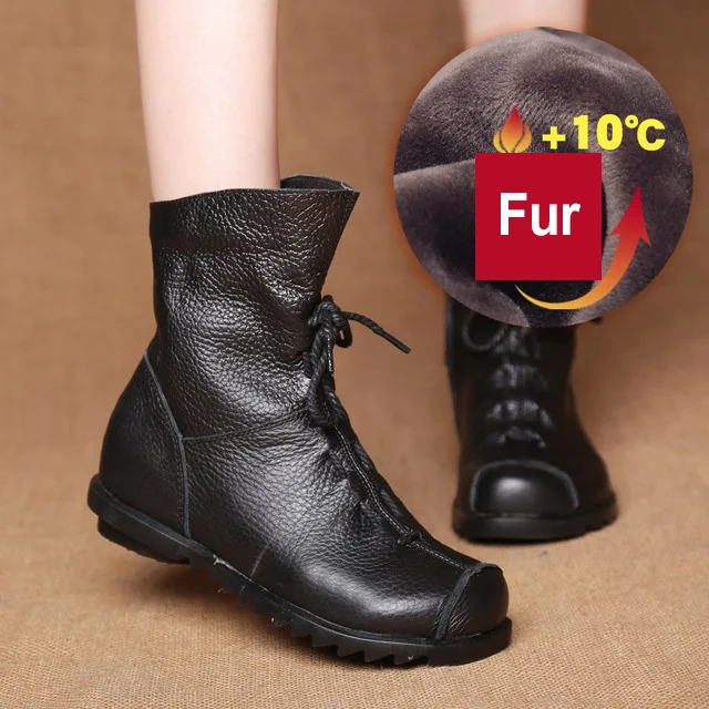 Black fur Женские ботинки из натуральной кожи; популярная женская обувь; ботильоны; ковбойские ботинки до середины икры; женские зимние ботинки; ботинки размера плюс 42 - Цвет: Black fur